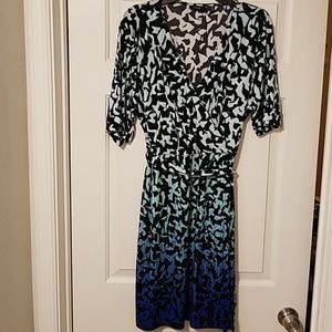 Multi-Colored Faux Wrap Dress